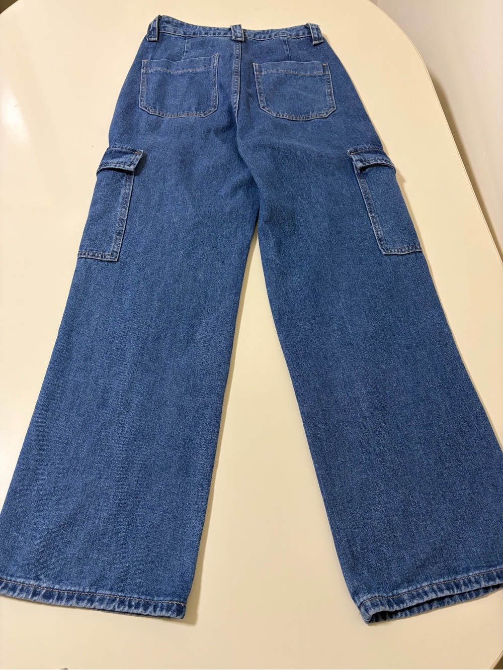 Wide Leg Cargo Denim Jeans - Blue